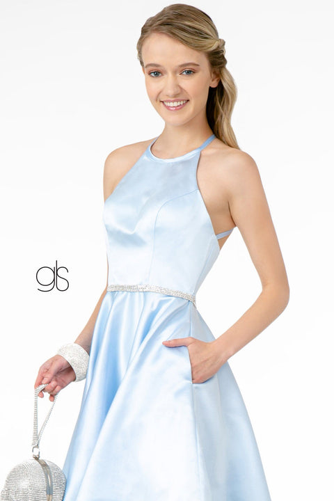 Short Satin High-Neck Halter Dress by Elizabeth K GS2851