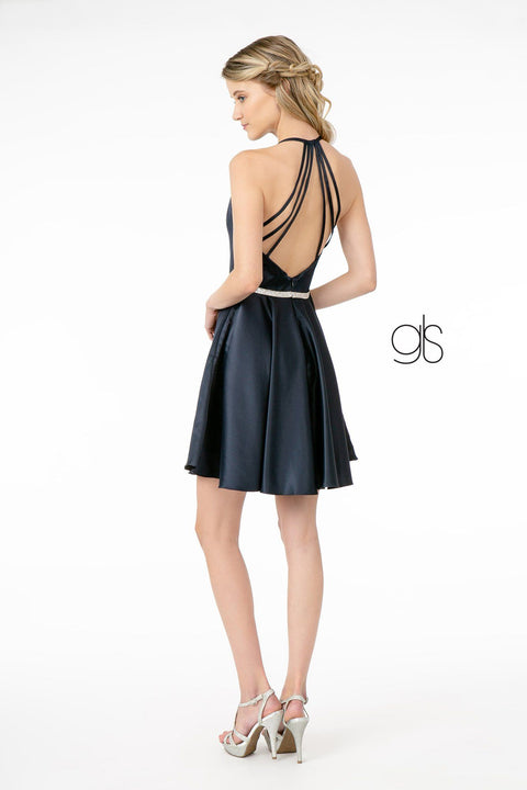 Short Satin High-Neck Halter Dress by Elizabeth K GS2851