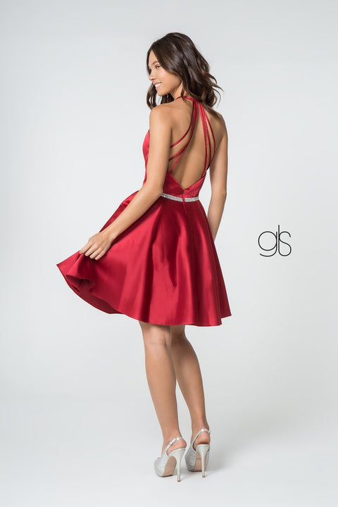 Short Satin High-Neck Halter Dress by Elizabeth K GS2851