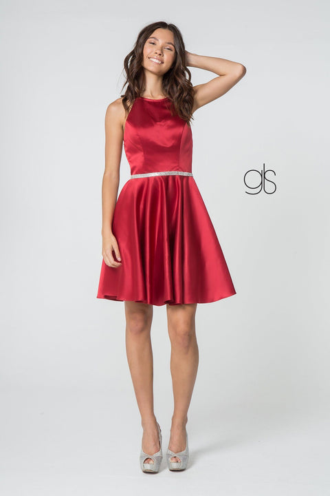 Short Satin High-Neck Halter Dress by Elizabeth K GS2851