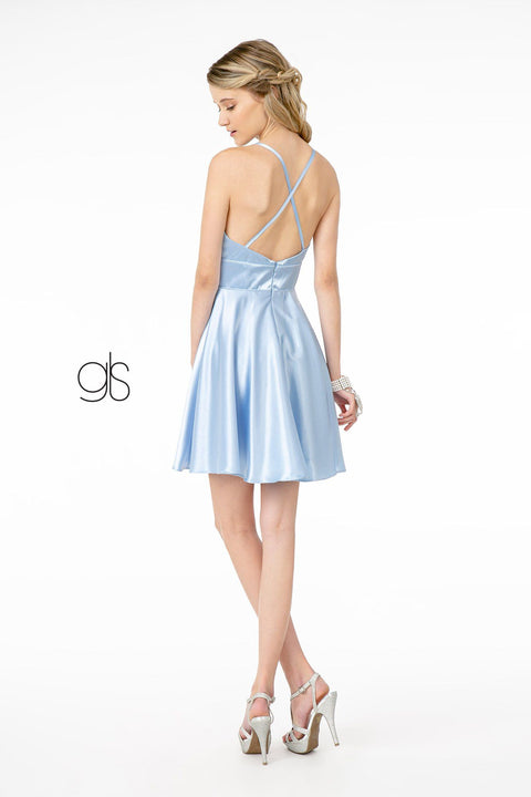Short Satin V-Neck Dress by Elizabeth K GS2858