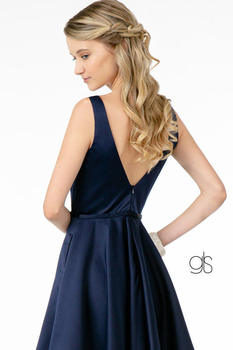 Short Satin V-Neck Dress with Pockets by Elizabeth K GS2854