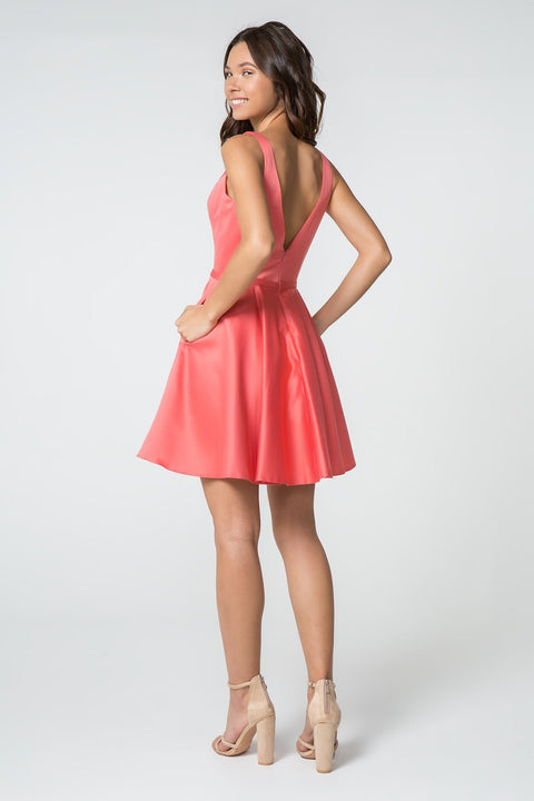 Short Satin V-Neck Dress with Pockets by Elizabeth K GS2854