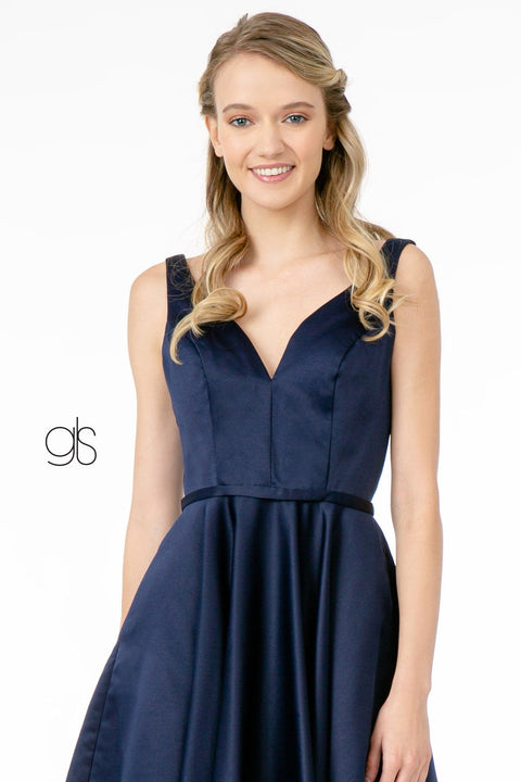 Short Satin V-Neck Dress with Pockets by Elizabeth K GS2854