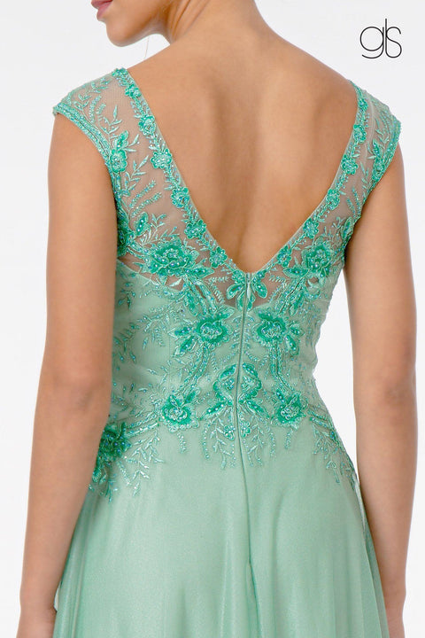 Elizabeth K GL1826: Long Chiffon Dress with Cap Sleeves