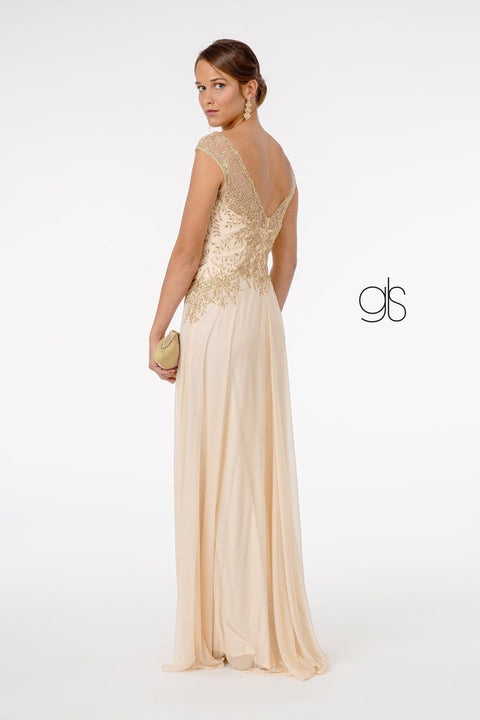 Elizabeth K GL1826: Long Chiffon Dress with Cap Sleeves