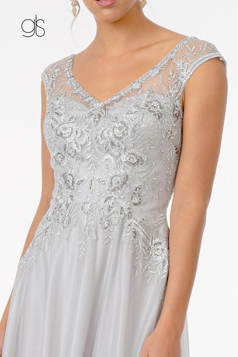 Elizabeth K GL1826: Long Chiffon Dress with Cap Sleeves