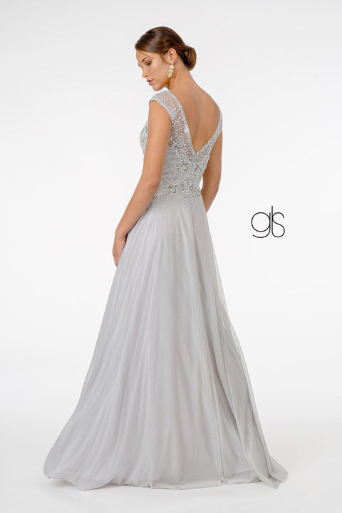 Elizabeth K GL1826: Long Chiffon Dress with Cap Sleeves