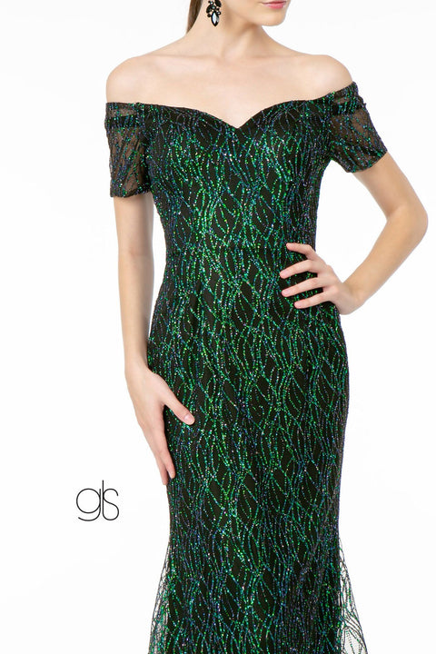 Elizabeth K GL1846: Long Glitter Mermaid Dress with Short Sleeves