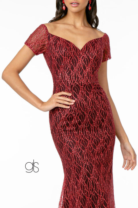 Elizabeth K GL1846: Long Glitter Mermaid Dress with Short Sleeves