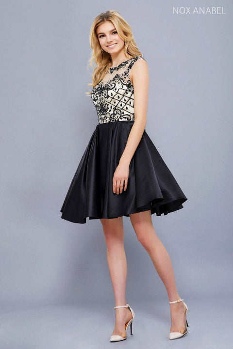 Short Sleeveless Beaded Bodice Dress by Nox Anabel 6059