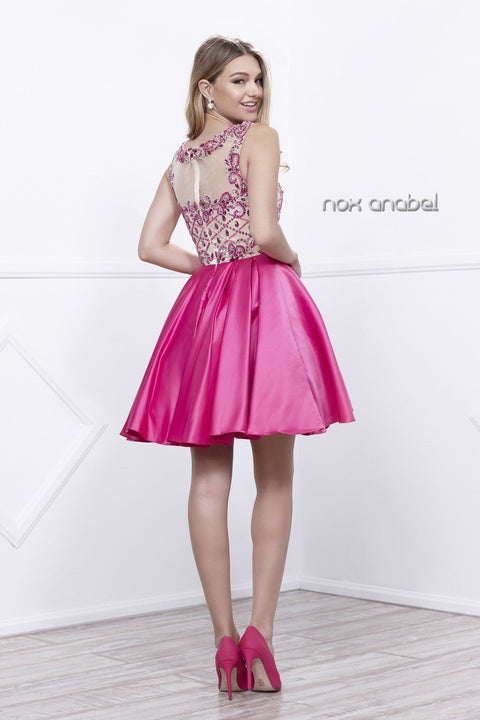 Short Sleeveless Beaded Bodice Dress by Nox Anabel 6059