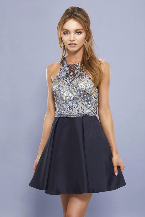 Short Sleeveless Embellished Bodice Dress by Nox Anabel 6328