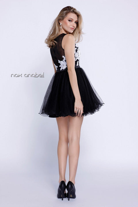Short Sleeveless Embroidered Dress with Floral by Nox Anabel 6040