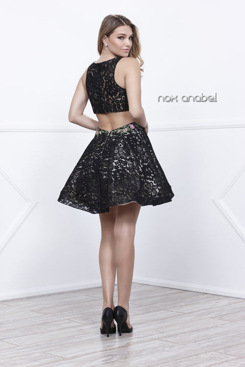 Short Sleeveless Floral Lace Embroidered Dress by Nox Anabel 6281