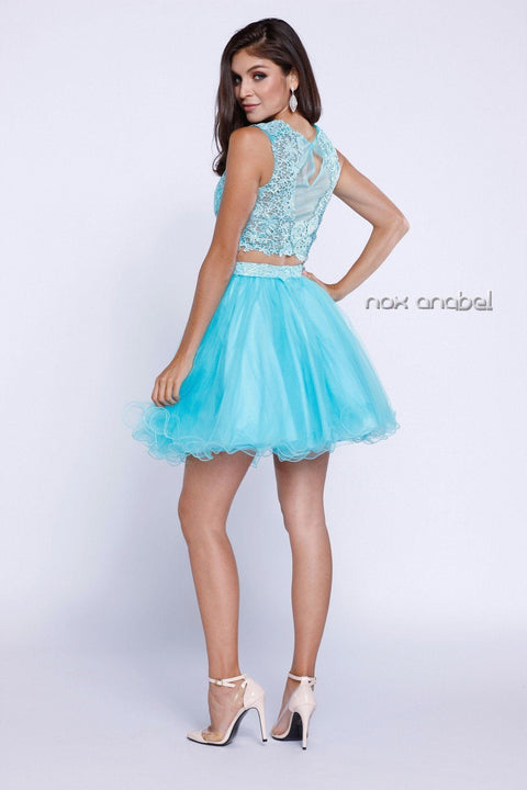 Two-Piece Short Sleeveless Dress with Lace Top by Nox Anabel 6057