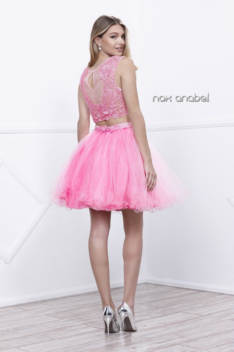 Two-Piece Short Sleeveless Dress with Lace Top by Nox Anabel 6057