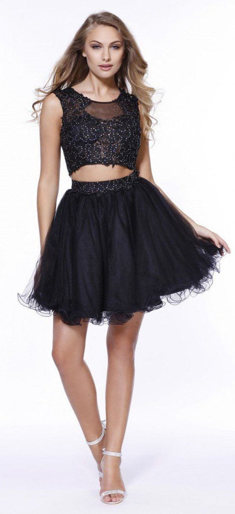 Two-Piece Short Sleeveless Dress with Lace Top by Nox Anabel 6057