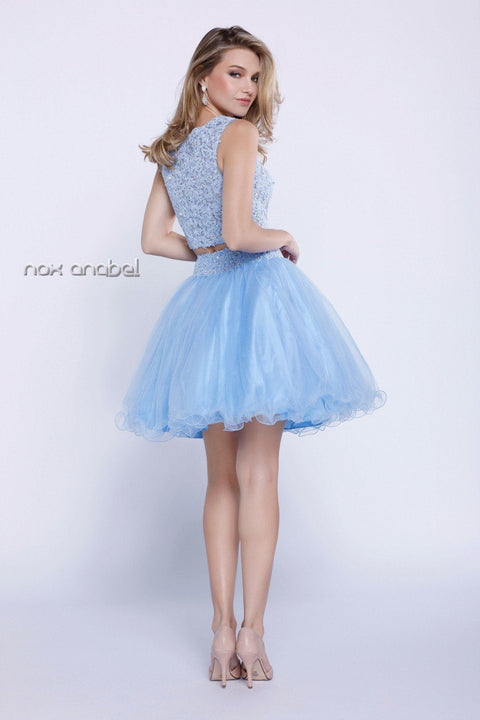 Two-Piece Short Sleeveless Lace Top Illusion Dress by Nox Anabel 6058