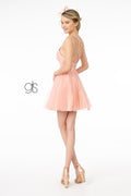Elizabeth K GS2866: Mesh Dress with Short Length and Square Neckline