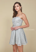 Short Strapless Lace Beaded Waist Dress by Nox Anabel 6358