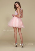 Short Tulle Bodice Dress with Embroidered Appliques by Nox Anabel B652