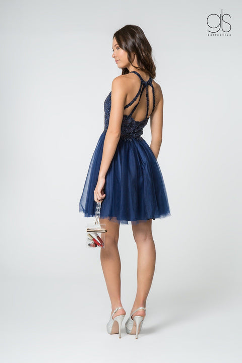 Elizabeth K GS2809: Tulle Dress with Short Length and Embroidered Bodice