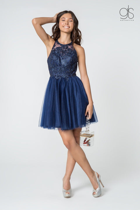 Elizabeth K GS2809: Tulle Dress with Short Length and Embroidered Bodice