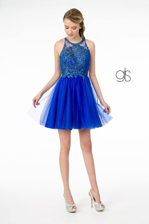 Elizabeth K GS2809: Tulle Dress with Short Length and Embroidered Bodice