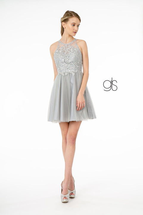 Elizabeth K GS2809: Tulle Dress with Short Length and Embroidered Bodice