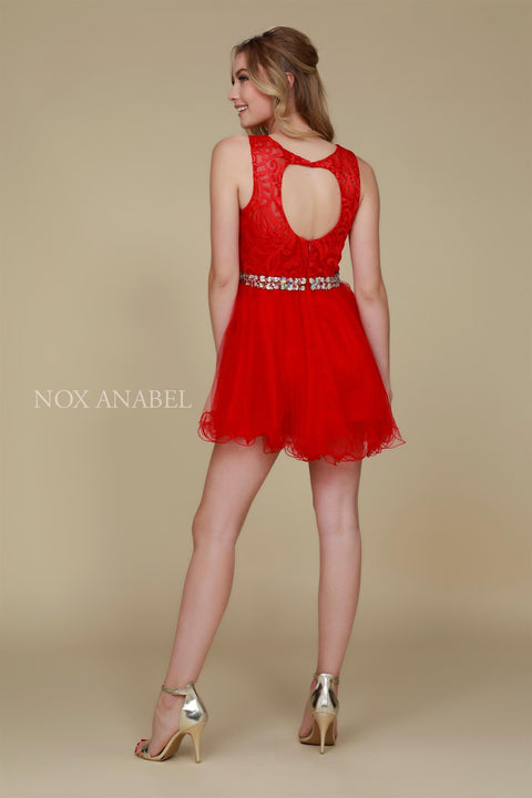 Short Tulle Embroidered Bodice Dress by Nox Anabel 6252