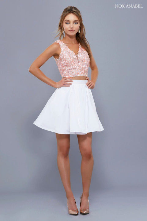 Two Piece Short Dress with Embroidered Top by Nox Anabel 6344