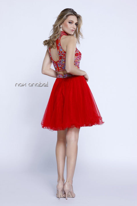 Two Piece Short Dress with Floral Embroidered Top by Nox Anabel 6272
