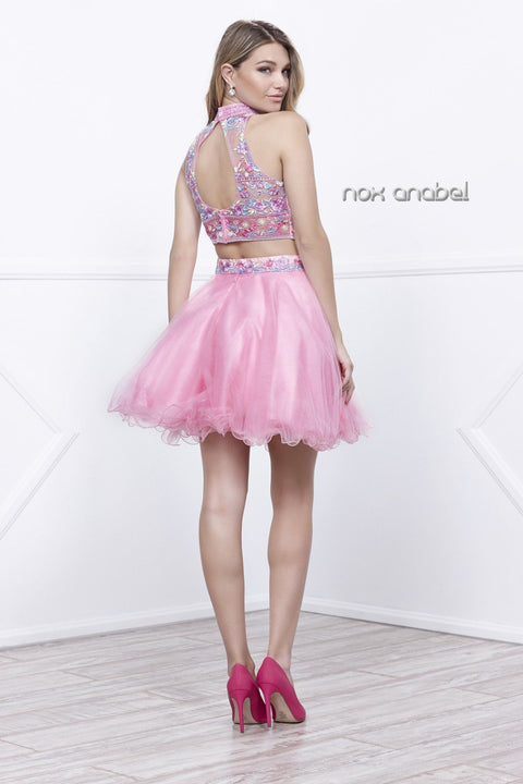 Two Piece Short Dress with Floral Embroidered Top by Nox Anabel 6272