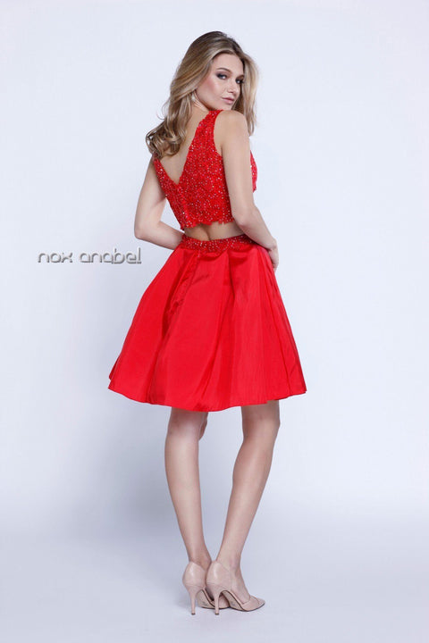 Two-Piece Short Lace-Bodice Dress by Nox Anabel 6054