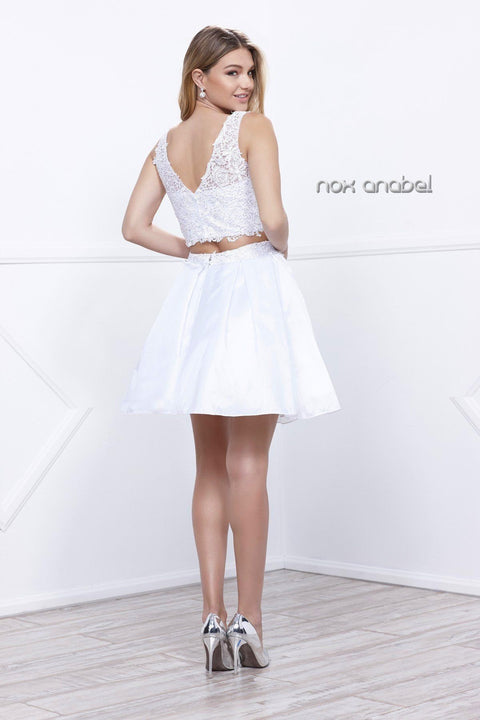 Two-Piece Short Lace-Bodice Dress by Nox Anabel 6054