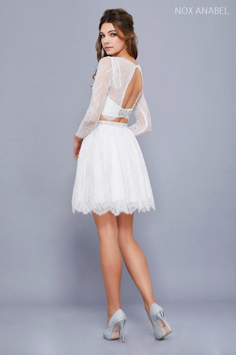 Short Long Sleeves Two Piece Lace Dress by Nox Anabel 6268