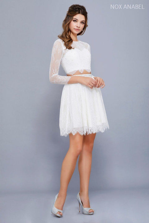 Short Long Sleeves Two Piece Lace Dress by Nox Anabel 6268