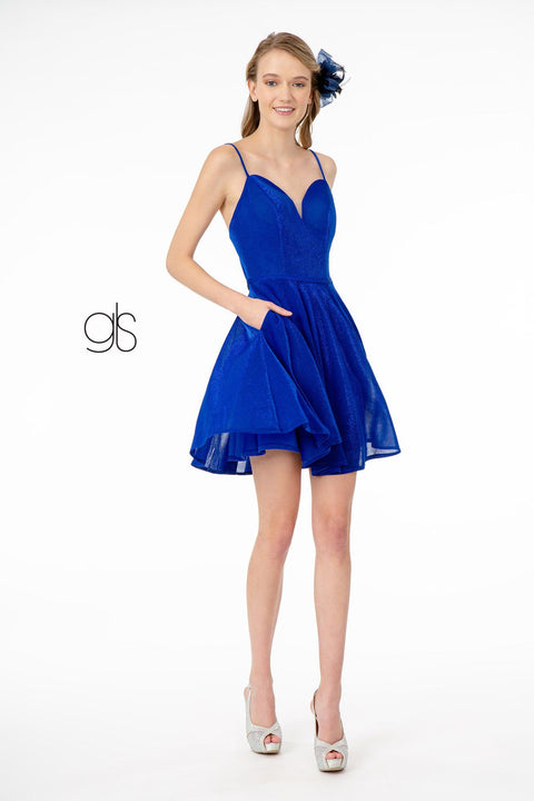 Short V-Neck Glitter Dress with Pockets by Elizabeth K GS2837