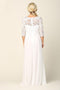Simple Lace Chiffon Long 3/4 Sleeve Wedding Dress