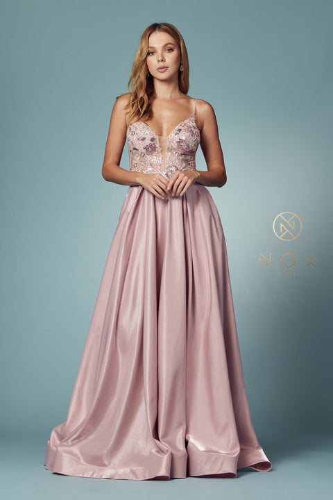 Sleeveless A-line Iridescent Gown by Nox Anabel E1004