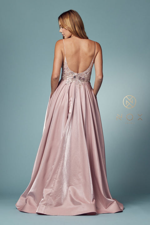 Sleeveless A-line Iridescent Gown by Nox Anabel E1004