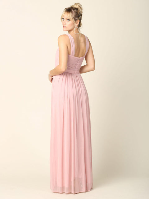 Long Sleeveless Bridesmaids Pleated Dress