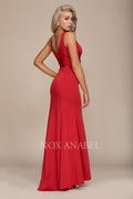 Long Sleeveless Gown with Deep V-Neckline by Nox Anabel Q010