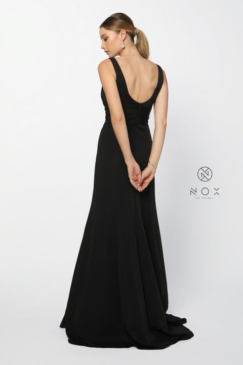 Long Sleeveless Gown with Deep V-Neckline by Nox Anabel Q010