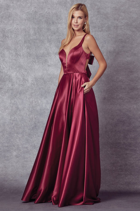 V-Neck Bow Sleeveless  Back Gown by Juliet 691