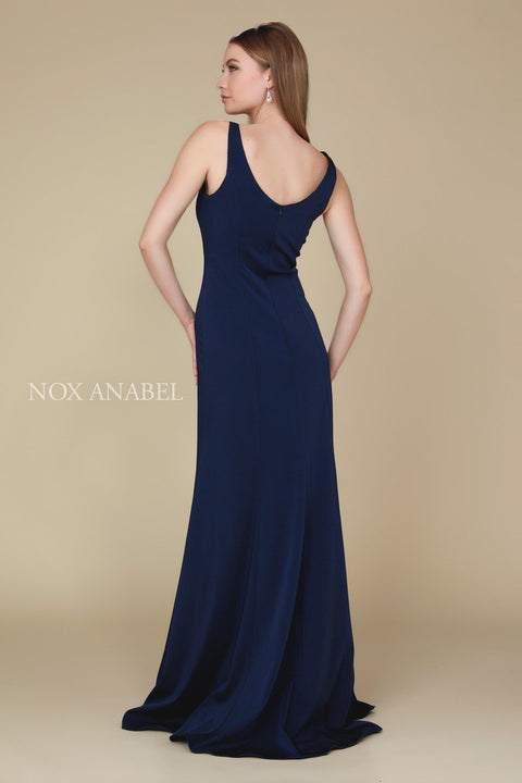 Sleeveless Fitted Long V-Neck Dress by Nox Anabel Q011