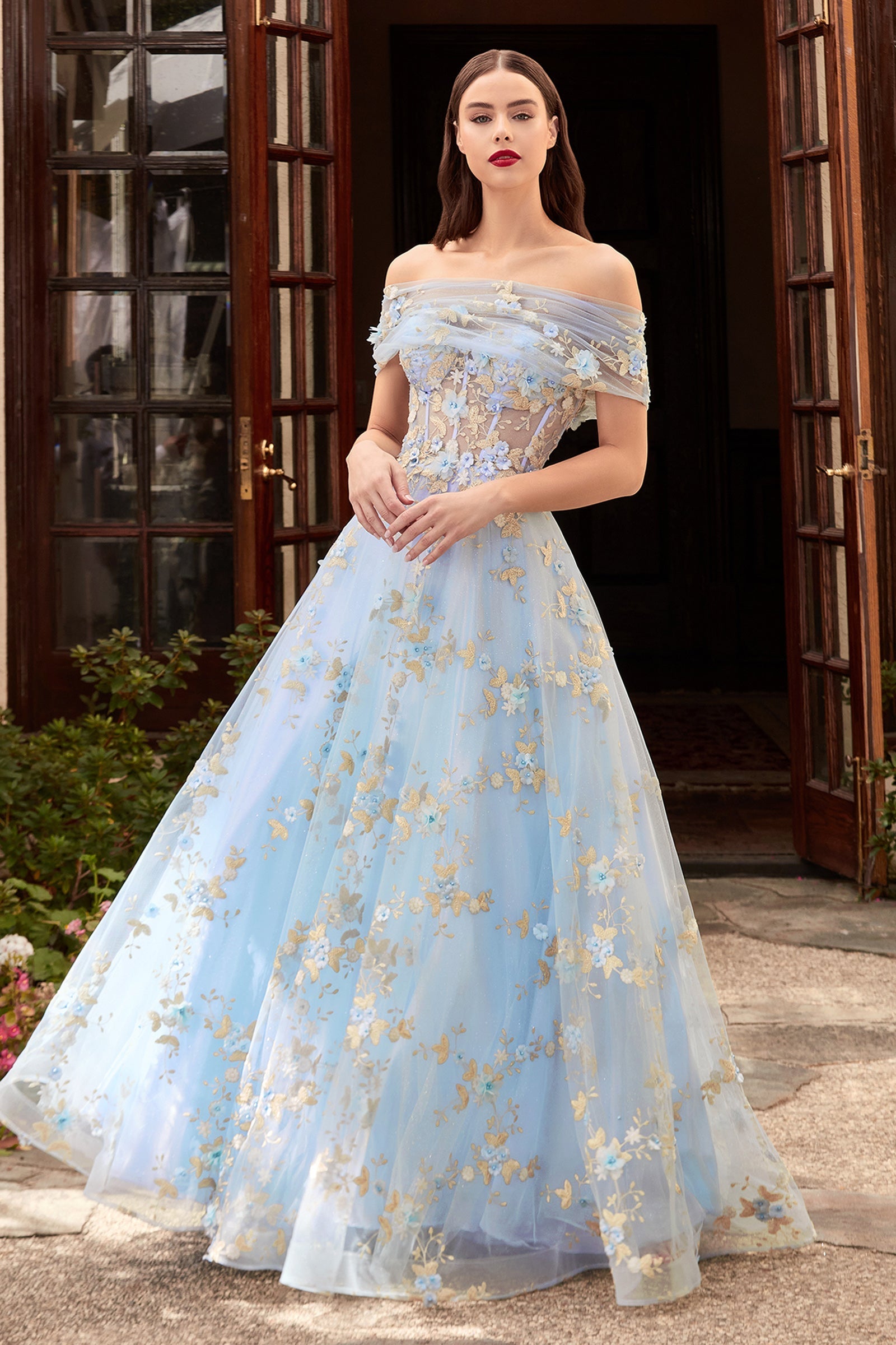 Cinderella Divine CD963 Strapless 3D Floral Corset Ball Gown– sheerdreamz
