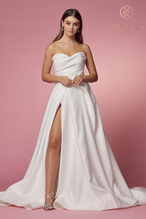 A-line Strapless Wedding Slit Gown JW938 by Nox Anabel - sheerdreamz