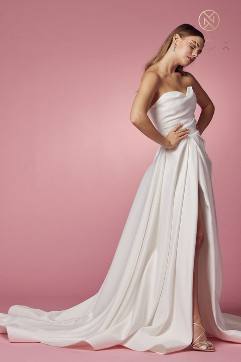 A-line Strapless Wedding Slit Gown JW938 by Nox Anabel - sheerdreamz